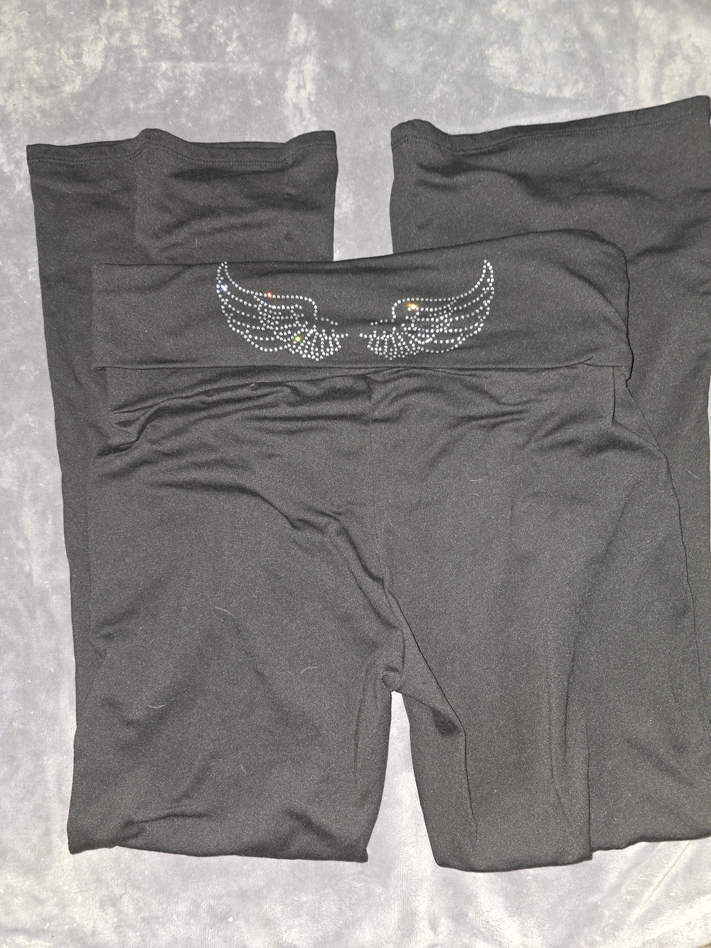 Black Yoga Pants with Rhinestone Wing Detail